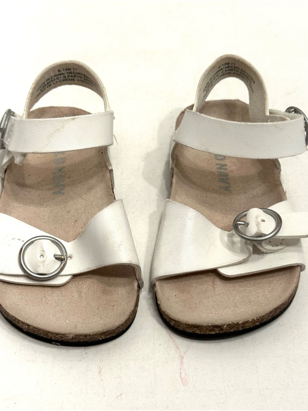 Old Navy Faux Leather White Buckle Hook and Loop Strap Infant Sandals